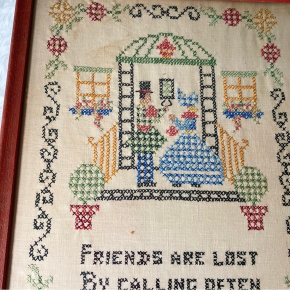 Vintage Friends Are Lost By Calling Often And Calling Seldom Framed Cross Stitch - Picture 8 of 9